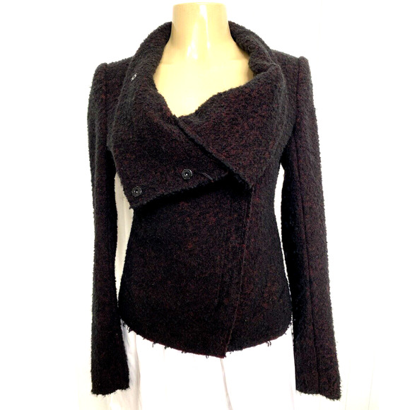 Isabel Marant Boucle Knit Moto Jacket Blazer Burgundy Black Zip Front Wo… - Picture 2 of 8